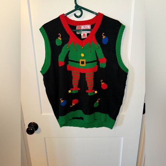 Festive Elf Sweater Vest - Black and Green - Picture 1 of 5